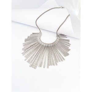 Silver Tone Fringe Starburst Bib Necklace Statement Jewelry